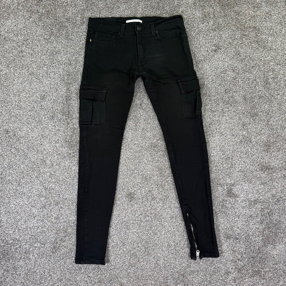 Golden Denim Mens 32 Black Slim Fit Ankle Zip Cargo Pants Streetwear Casual